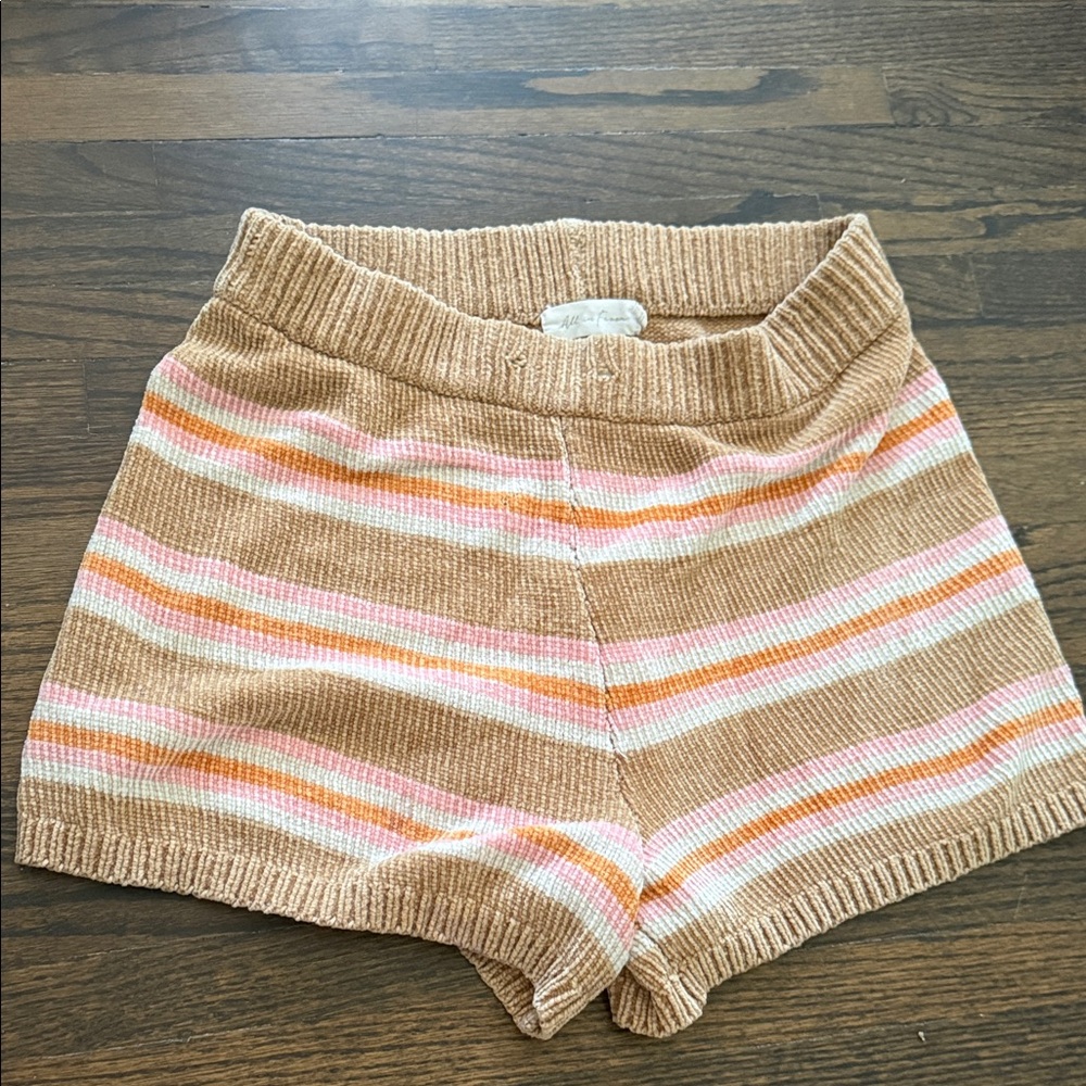 All in Favor Knit Stripe Bike Shorts — Tan with Pink & Orange Stripes